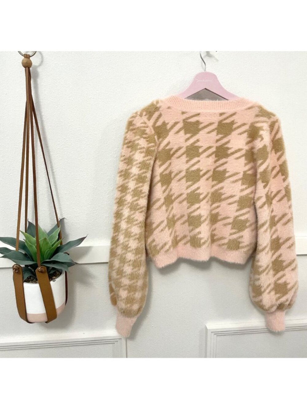 For Love & Lemons Cher Cardigan Tank Skirt Set M Light Pink Orange Houndstooth - Picture 5 of 12